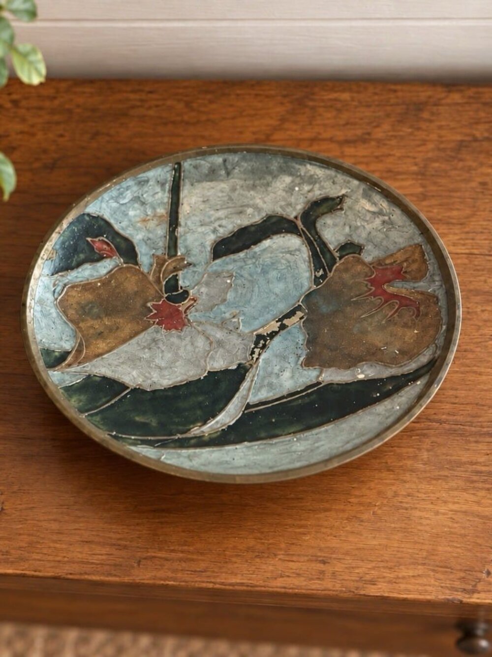 Solid Brass Floral Enamel Decorative Dish Made in India